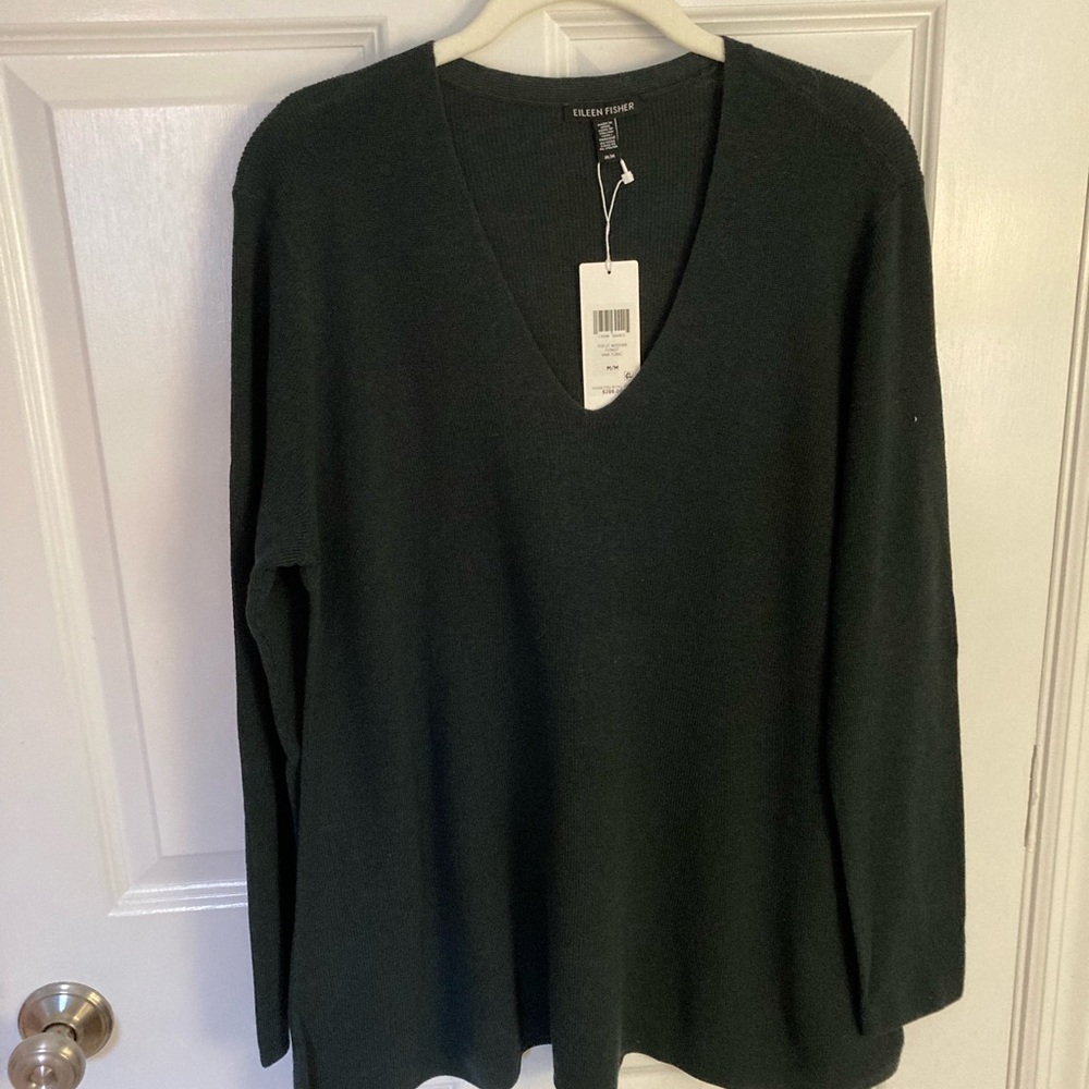 EILEEN FISHER Green VNK Tunic Merino Wool size M